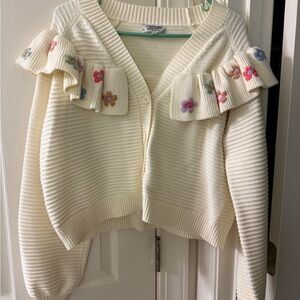 Crosby by Mollie Burch Cream Cardigan with Floral Accents